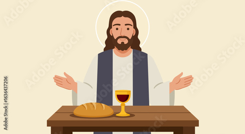 Jesus Christ at the Last Supper with Bread and Wine