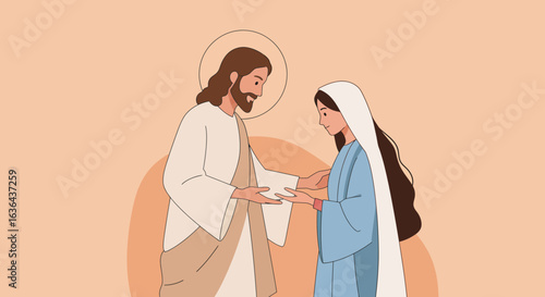 Jesus and Mary Magdalene Illustration with Halo and Robes