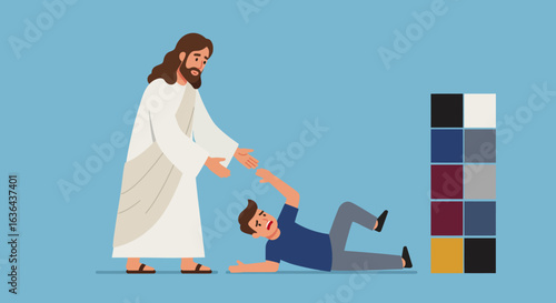 Jesus Christ Offering Help to a Fallen Man Illustration