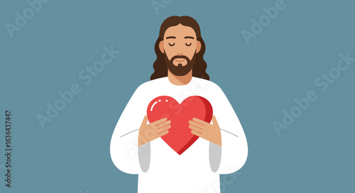 Jesus Christ Holding a Red Heart Illustration