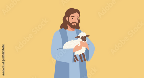 Jesus Christ Holding a Lamb in His Arms, Religious Illustration