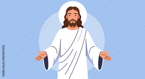 Cartoon Illustration of Jesus Christ with Open Arms