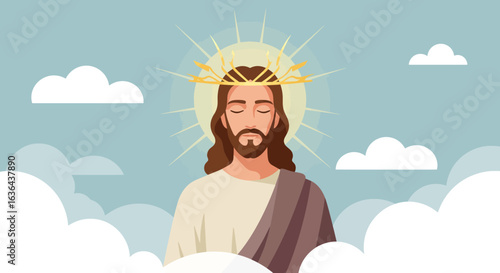 Jesus Christ with Crown of Thorns in Heaven Illustration