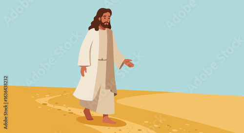 Jesus Christ Walking on a Path in the Desert