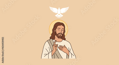 Jesus Christ with Holy Spirit Dove Illustration