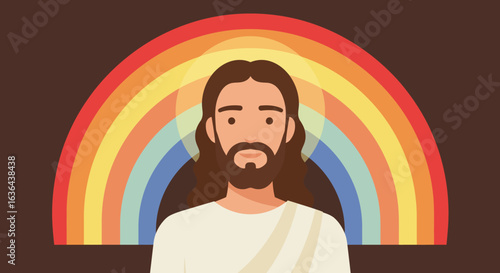 Jesus Christ with Rainbow Halo Illustration