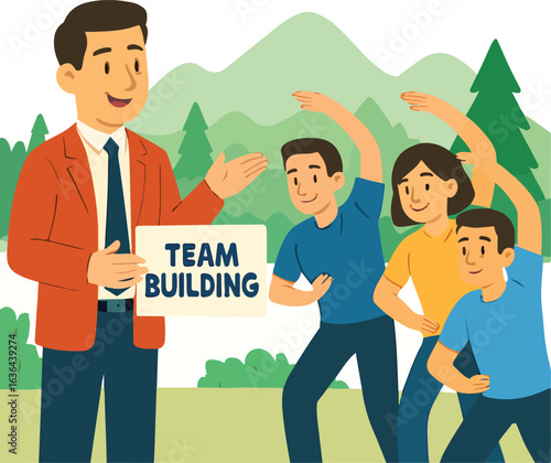 HR hosting team-building retreat Illustration