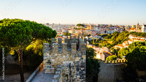 Lisbon, Portugal - July 7 2025: The Castelo de St. Jorge in the sunset light in Lisbon Portugal