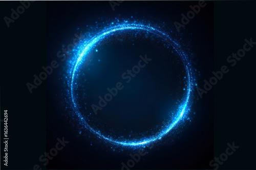 Blue neon wave with shimmering light curves