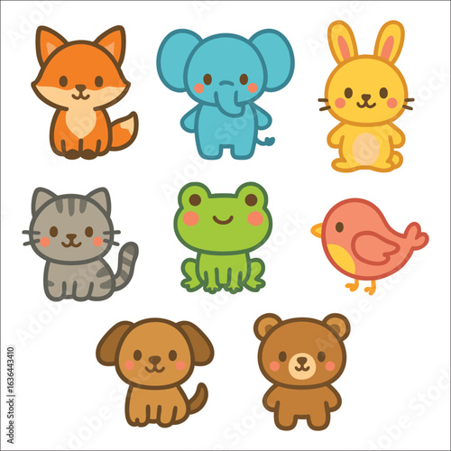 baby animal chibi cute in cartoon flat design