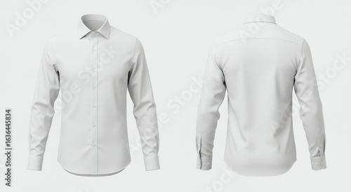 Mens White Long-Sleeve Dress Shirt Mockup - Front and Back Views.