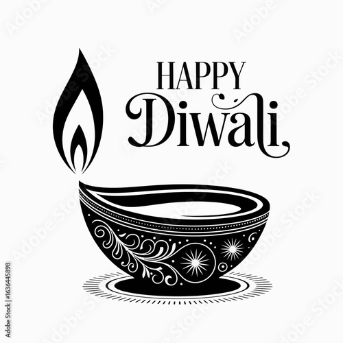 Vector art of happy diwali greeting card with decorative diya lamp isolated on white background for light festival of india hindu celebration