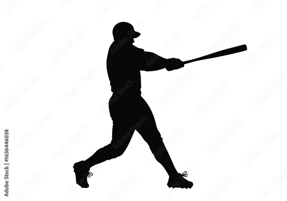 Obraz premium Silhouette of a baseball player swinging a bat, isolated on a white background