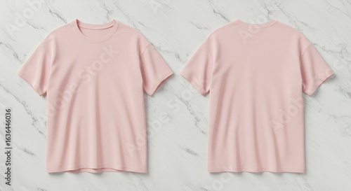 Pink Short-Sleeve T-Shirt Mockup: Front and Back Views on Marble.