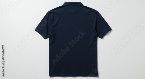 Navy Blue Mens Short-Sleeve Polo Shirt Back View Studio Shot.