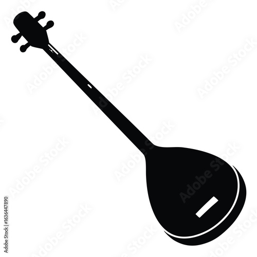 Photo of isolated on white background, a saz is a traditional stringed instrument used in turkish folk music, embodying cultural heritage and melodies