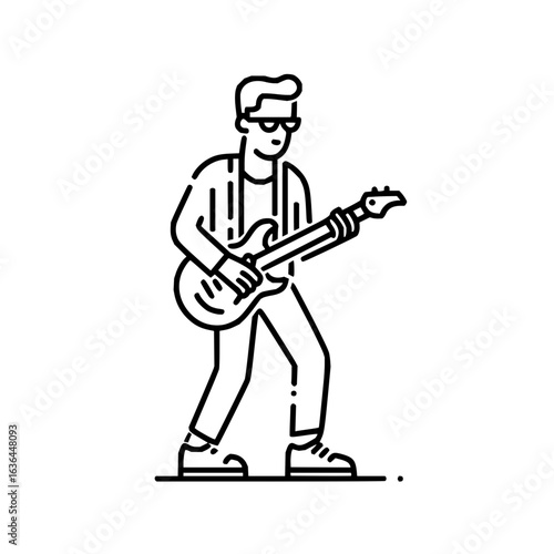 Man playing electric guitar in outline style with sunglasses and suspenders design vector image