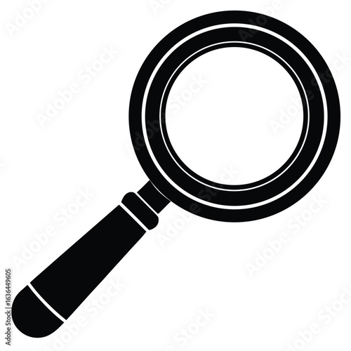 Photo of magnifying glass silhouette isolated on white background, a tool for zooming and searching, used for research, investigation, and discovery