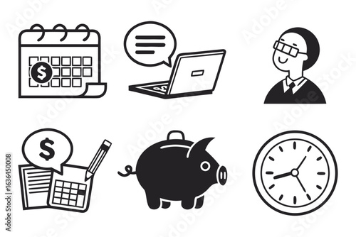 Business finance icons isolated on white