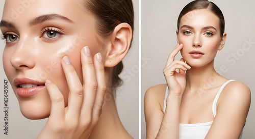 Wallpaper Mural Close up of a woman with fair skin touching her face in a beauty shot split view Torontodigital.ca