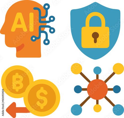 Artificial Intelligence and Blockchain Cryptocurrency Icon Pack