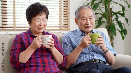 Serene Senior Couple Enjoying Tea, Cozy Home Setting, Peaceful Morning