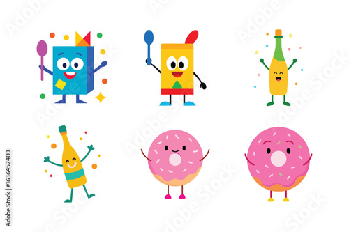 Lively and colorful food and drink mascot logo pack for marketing and branding Color Vector illustration  