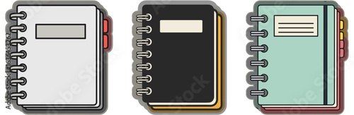 Vector Illustration Featuring Three Unique Notebooks with Spiral Bindings and Dividers for Organizing and Planning
