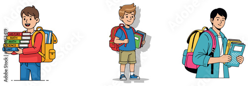 Cheerful Students Prepared for Learning, Isolated and Ready to Embark on an Educational Journey.