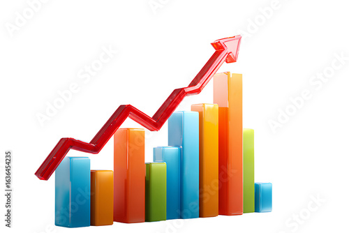 Free Download Colorful 3D Bar Graph with Rising Trend Arrow, Isolated on Transparent Background - GFXLoad