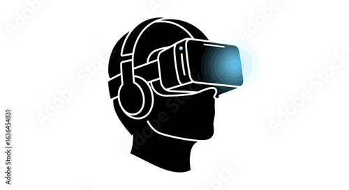 Virtual Reality Headset User Silhouette with Glowing Screen