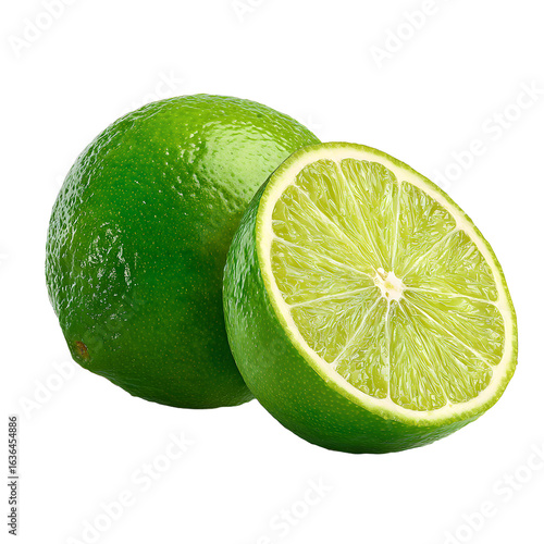 whole and half lime on transparent background