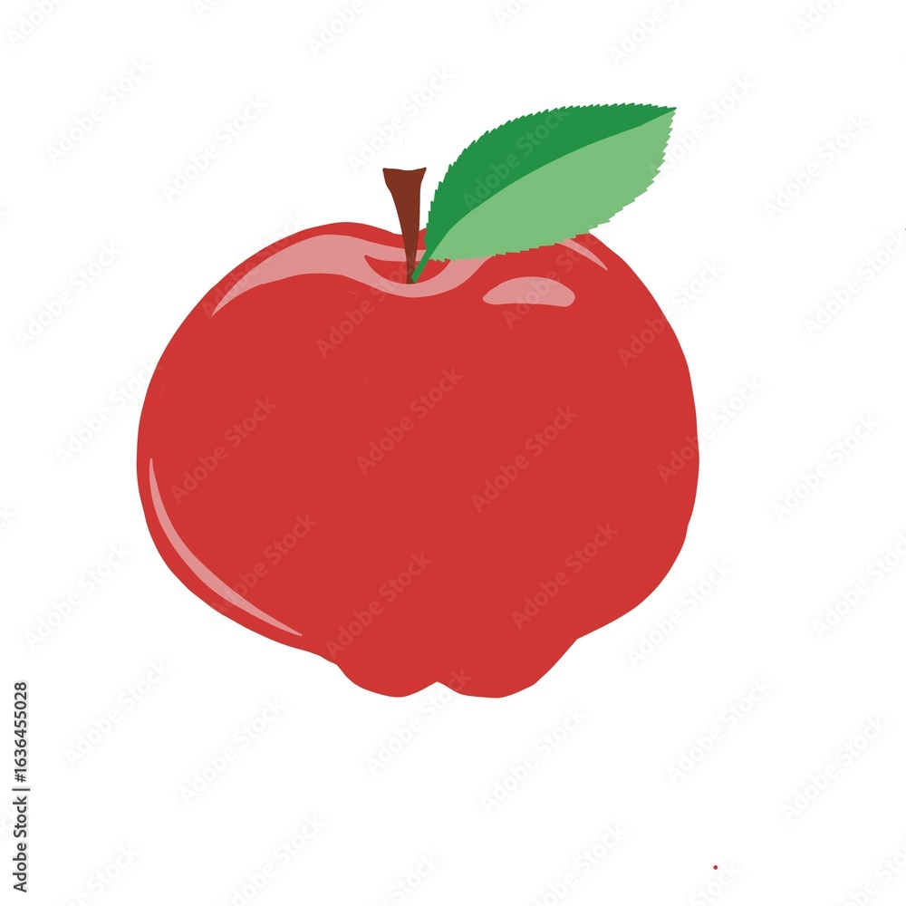 Fototapeta premium Simple red apple illustration with leaf, clean and minimal style, perfect for food design, education, icons, and healthy lifestyle themes.