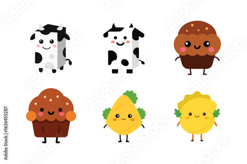 Artistic and imaginative food and beverage mascot logo set for marketing use Color Vector illustration  
