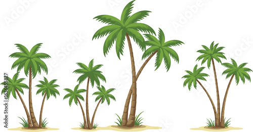 Cartoon Tropical Palm Trees Clipart, Beach Island Coconut Trees Illustration, Exotic Nature Elements for Summer, Travel, Paradise Designs