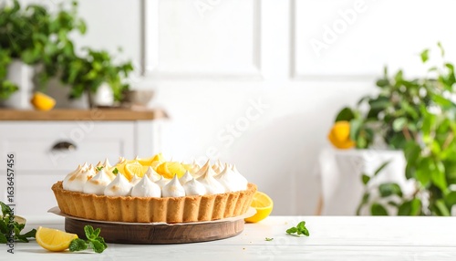 Lemon meringue tart on a table
