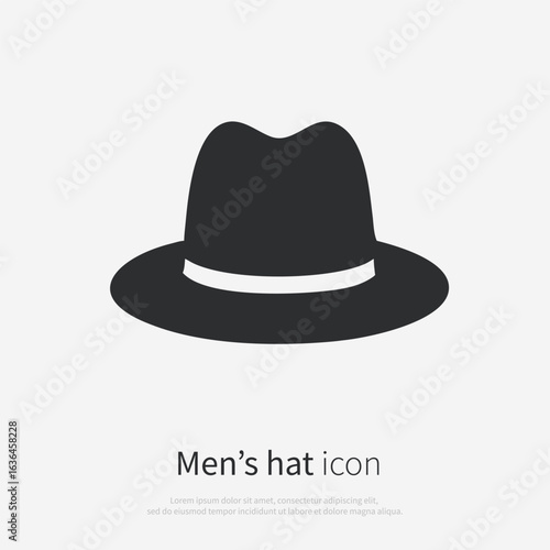 Fedora hat silhouette logo. Black icon men's hat isolated on white background. Vector illustration front view