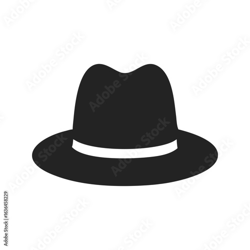 Fedora hat silhouette logo. Black icon men's hat isolated on white background. Vector illustration front view