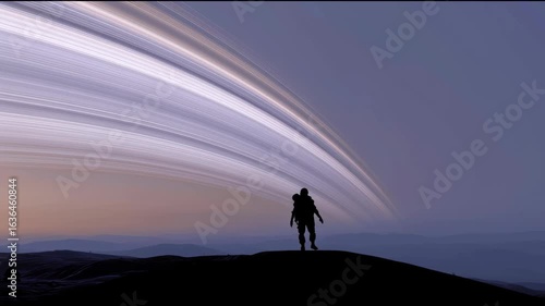 Silhouette of Person Touching Ethereal Light Trails at Dusk