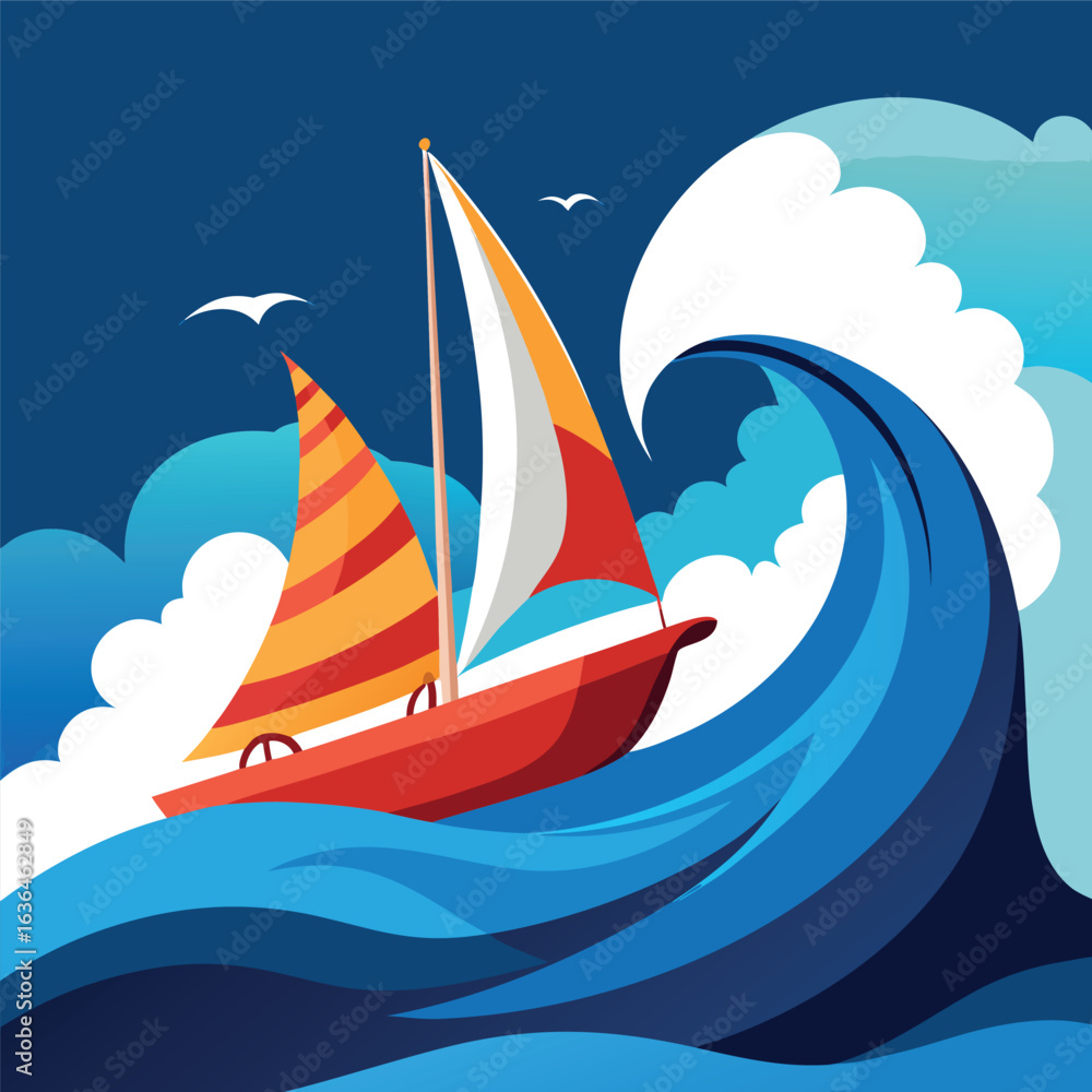 Fototapeta premium sail ship riding a high wave