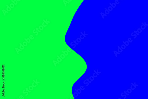Vibrant abstract graphic design featuring a bold division between bright green and deep blue with a flowing, organic boundary.