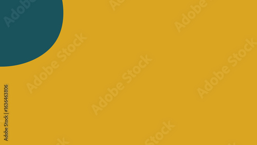 Abstract geometric design featuring a teal circle segment against a mustard yellow background.