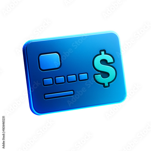 Blue Credit Card with Dollar Sign Icon 3D Render, Financial Payment Symbol, Digital Wallet and Online Transaction Concept