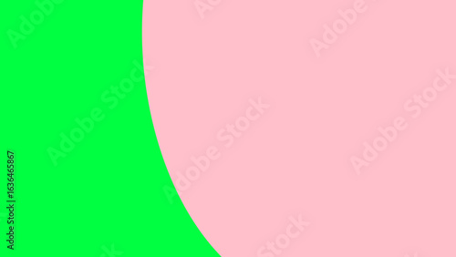 A vibrant abstract design featuring a smooth curve separating bright green and soft pink color fields, creating a modern visual.