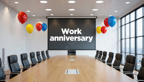 Conference room with work anniversary decoration