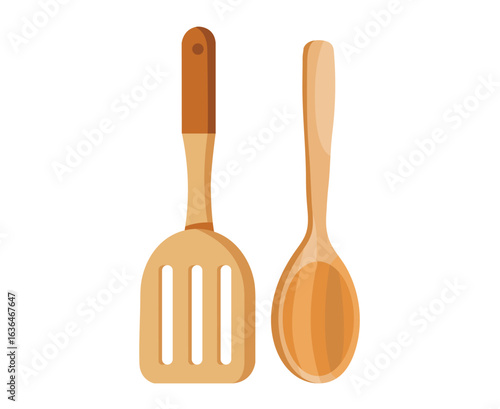Illustration of Kitchen utensils with spatula and spoon on a white background.