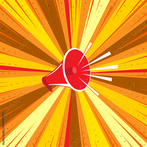 Megaphone proclaims explosive news. Template for different types of advertising.