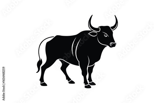 Powerful Bull Illustration in Black and White Silhouette Style