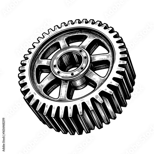 gear machine Retro Style Black and White Engraving Illustration