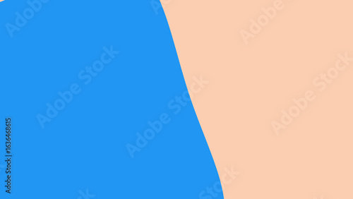 A vibrant abstract composition featuring a bold curve dividing a bright blue and a soft peach color.